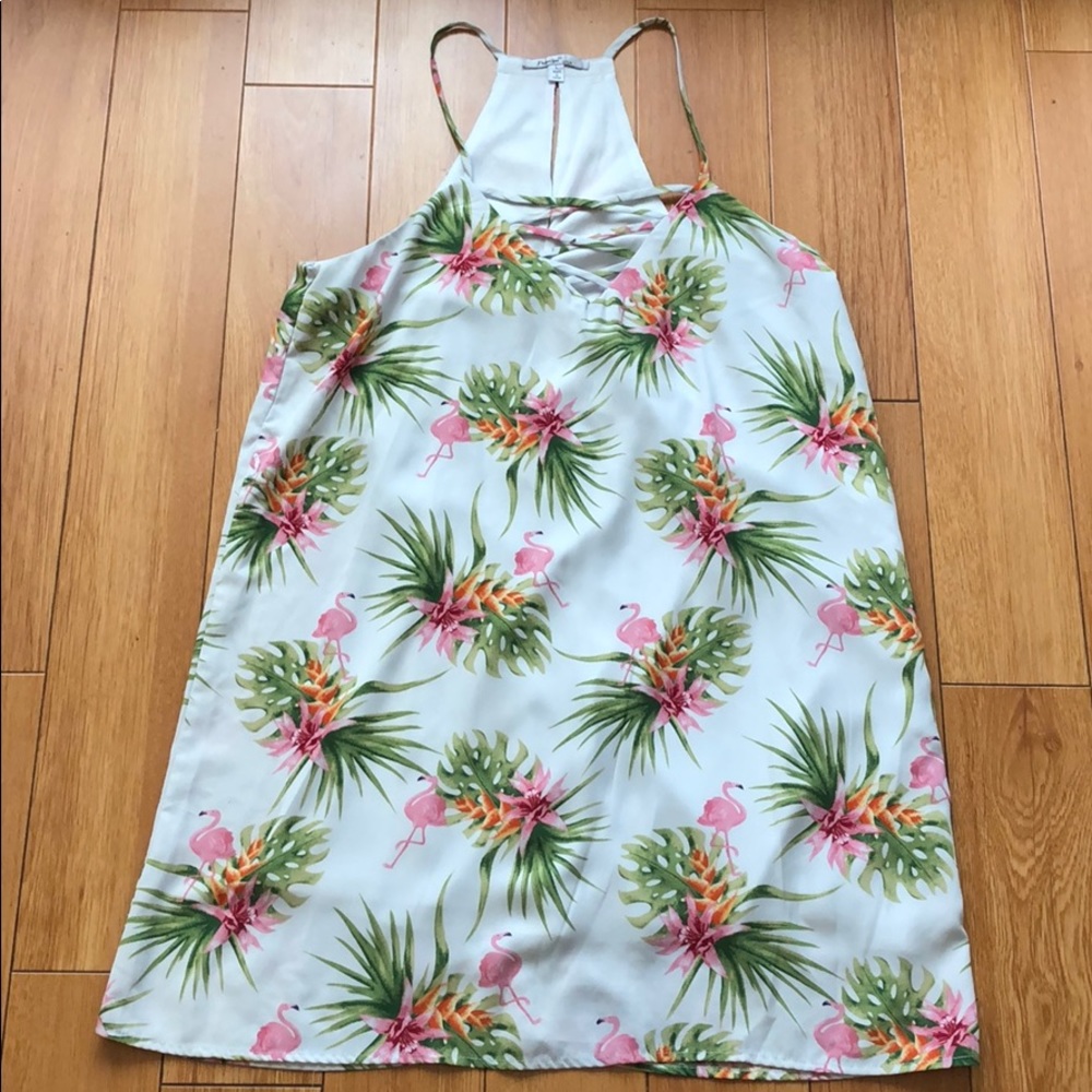 🌻 Papaya | Lace Up Flamingo Vacation Dress